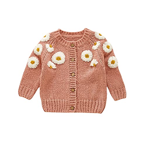 Infant Baby Girl Knitted Cardigan Embroidery Long Sleeve Button Sweaters Tops Casual Jacket Fall Winter Clothes Outfit