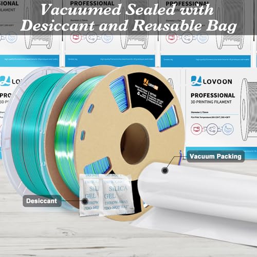 Image of LOVOON Silk PLA 3D Printer Filament Bundle 2 KG, PLA Filament 1.75mm, Shiny Silk Blue /Green /Red and Blue /Pink Change by Angle, 3D Printing Filament for Most FDM Printers and 3D Pen, 1KG X 2 Spools
