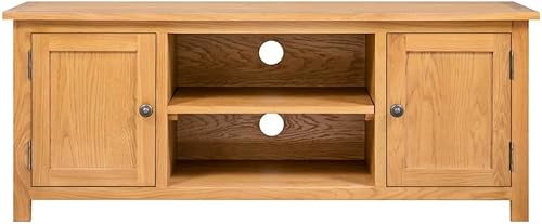 Miniatura 3 de SecondBoy - Armario de TV de madera con acabado de grano de madera marrón, soporte de madera de roble, compartimento lateral de doble panel para