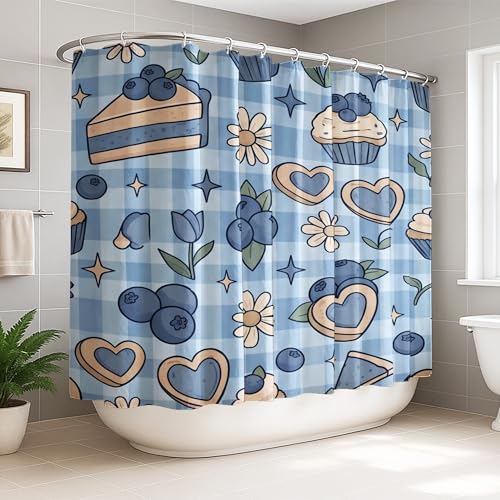 Blueberry Rideau de douche extra large, motif chrysanthème fantaisie, cupcake d'été, lavable avec crochets, décoration pour salle de bain, dortoir, 274 x...