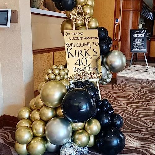 Image of Jobkoo Black Gold Balloons, Metallic Gold Silver Black Latex Balloon with Confetti Helium Party Balloons for Graduation Birthday Wedding Retirement New Year Decorations