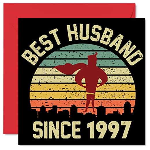 Tarjeta de aniversario de plata para marido de esposa – Mejor marido desde 1997 – I Love You Gifts Happy 25th Wedding Anniversary Cards for Partner, 145 mm x 145 mm Tarjetas de felicitación 25