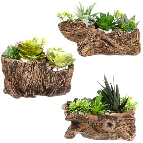 Sunnychicc 3 Pcs Driftwood Stump Log Concrete Planter Driftwood Planter Succulent Pot Plant Pot for Succulents for Outdoor Indoor Home Patio Garden Decoration (Classic)