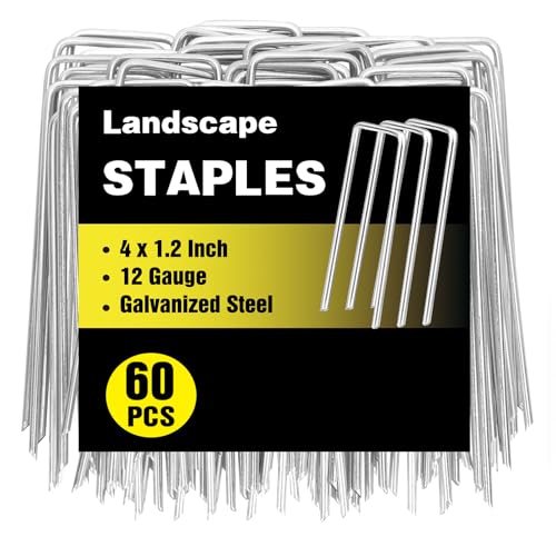 Image of HongWay 60 Pack Landscape Staples 4 Inch, Galvanized Garden Stakes