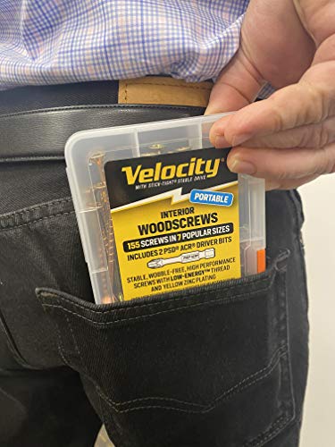 Velocity Portable Wood Screw Assortment Kit - 155 Interior Screws in 7 Popular Sizes & 2 PSD ACR Drive Bits - Thumbnail 5