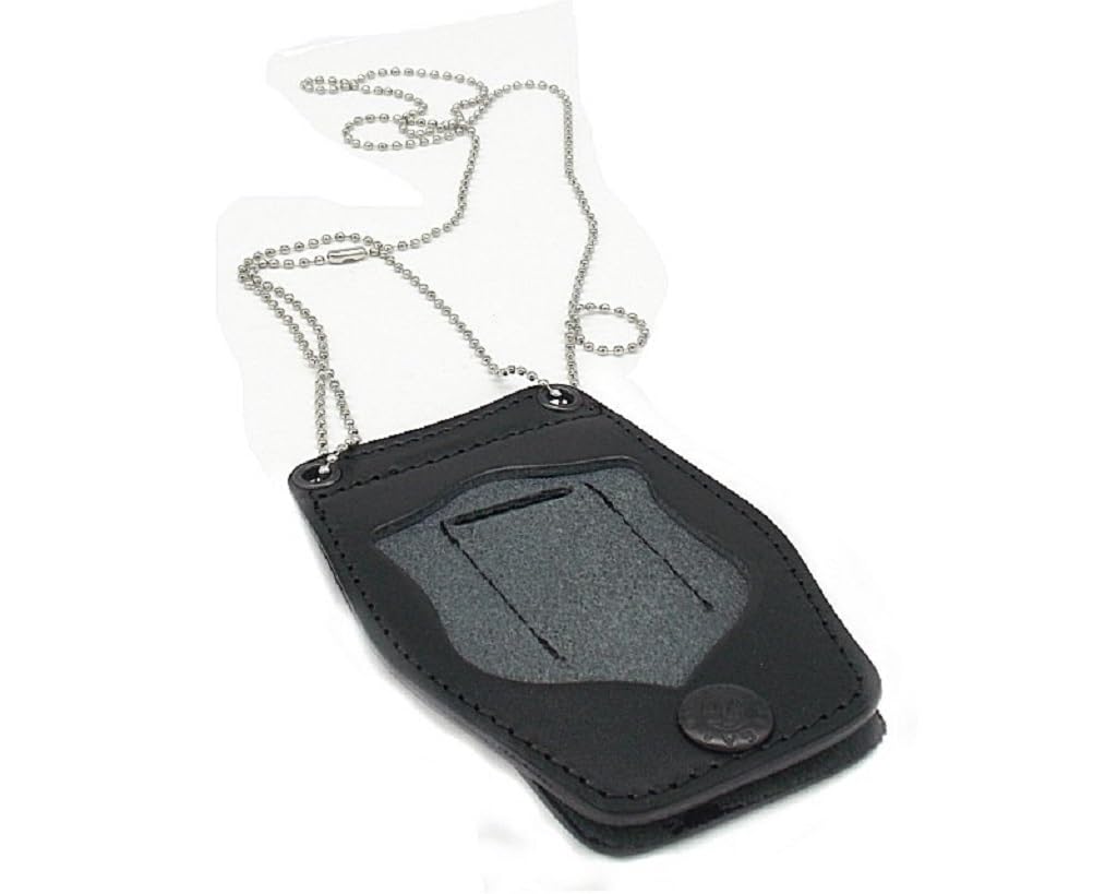 Porta placca Vega in Cuoio con Catenella 1WB09 Nero per placca a Scudo