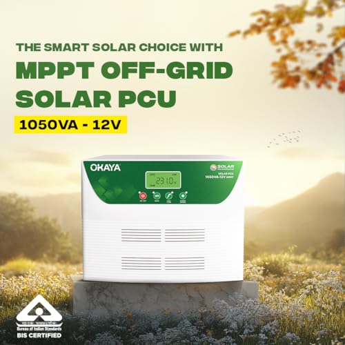Image of Okaya 1050VA 12V MPPT Solar PCU | Dual Interleaved MPPT for Faster & Efficient Solar Charging | True Sine Wave Off-Grid Solar Inverter for Home, Office & Shops |Durable & Reliable | 36-Month Warranty