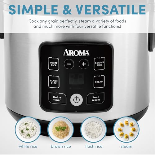 Image of AROMA CoreCoat Digital Rice Cooker & Steamer for Brown Rice with Nonstick Ceramic Coating (8 Cups Cooked, 4 Cups Uncooked)