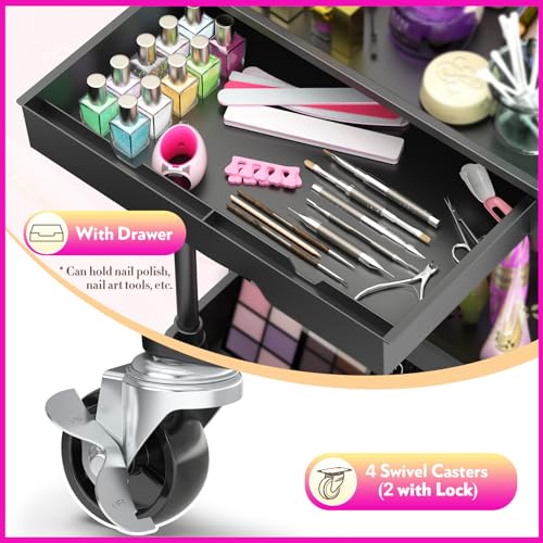 Image of SUNALLY Makeup Cart Organizer with Drawer,4 Tier Rolling Makeup Cart, Black