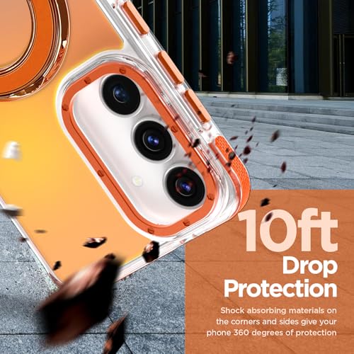 Image of Magnetic for Samsung Galaxy S25 FE 5G Case with Stand [Compatible with Magsafe] [Cute Fluorescent Design] [1 Screen Protector] Slim Translucent Matte Case for Galaxy S25 FE 5G 6.7 inch, Orange