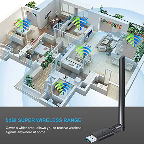 USB WiFi Adapter 1200Mbps USB 3.0 WiFi Dongle 802.11 AC Wireless Network Adapter with Dual Band 2.4GHz/300Mbps 5.8GHz/866Mbps 5dBi High Gain Antenna for Desktop Windows - Thumbnail 5