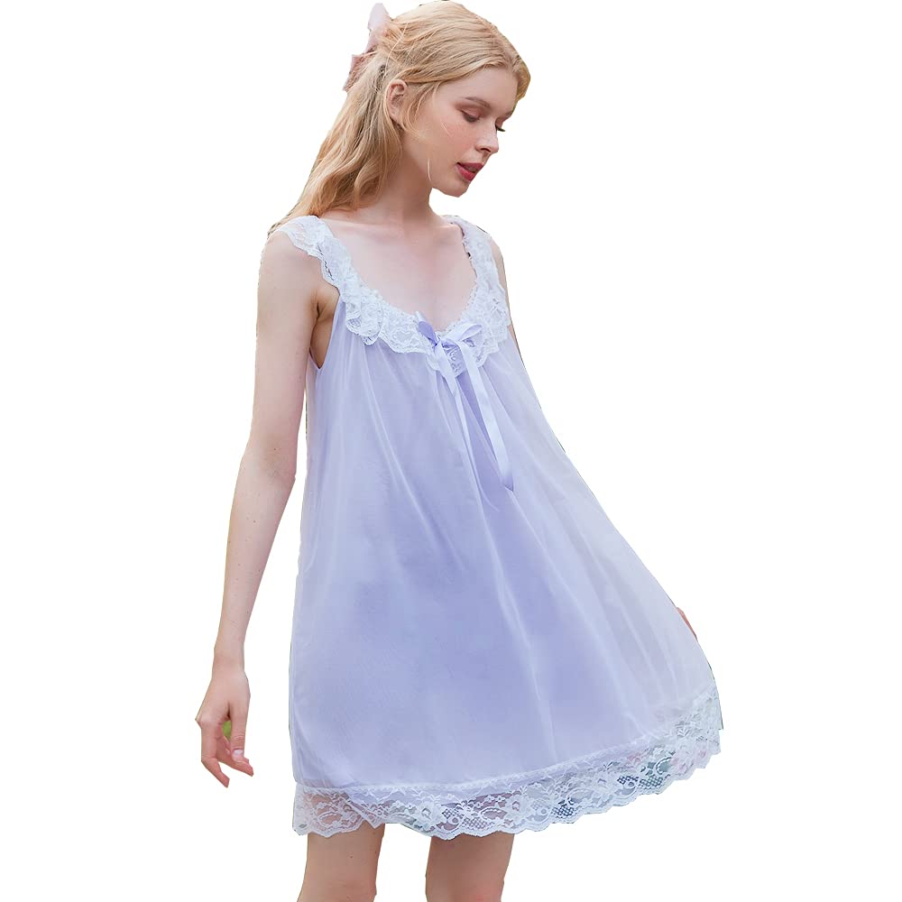 Women's Lace Vintage Victorian Nightgown Ladies Sleeveless Sleep Dress - Main Image
