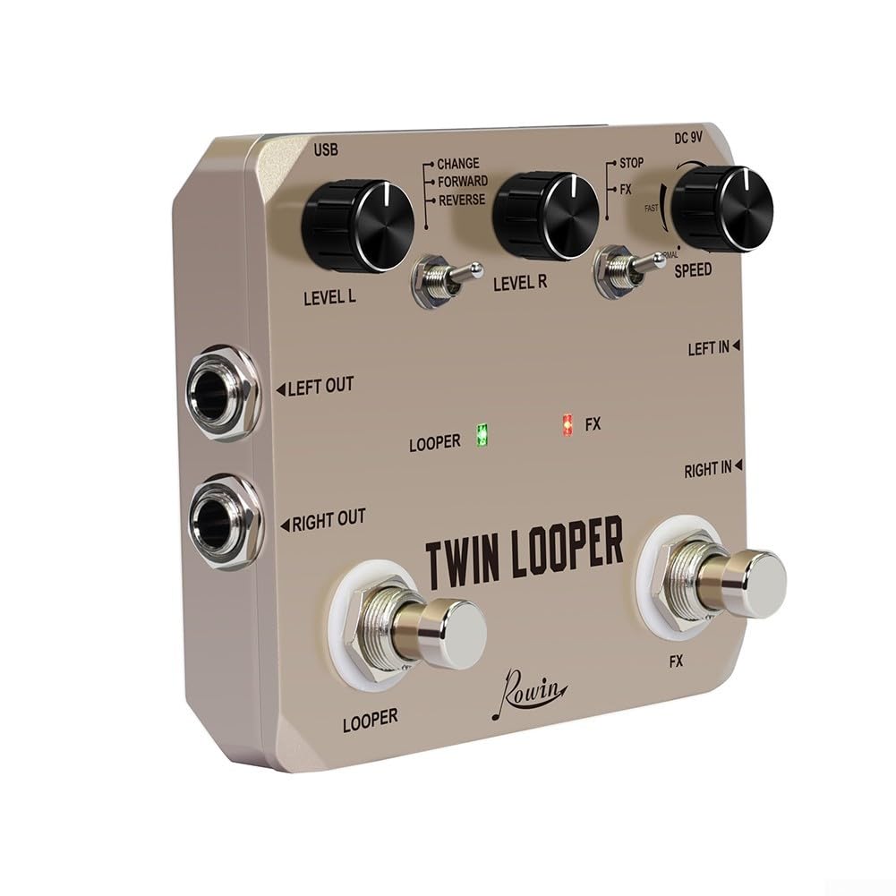 Rowin Twin Looper Pedale, ingresso e uscita stereo, custodia in metallo resistente
