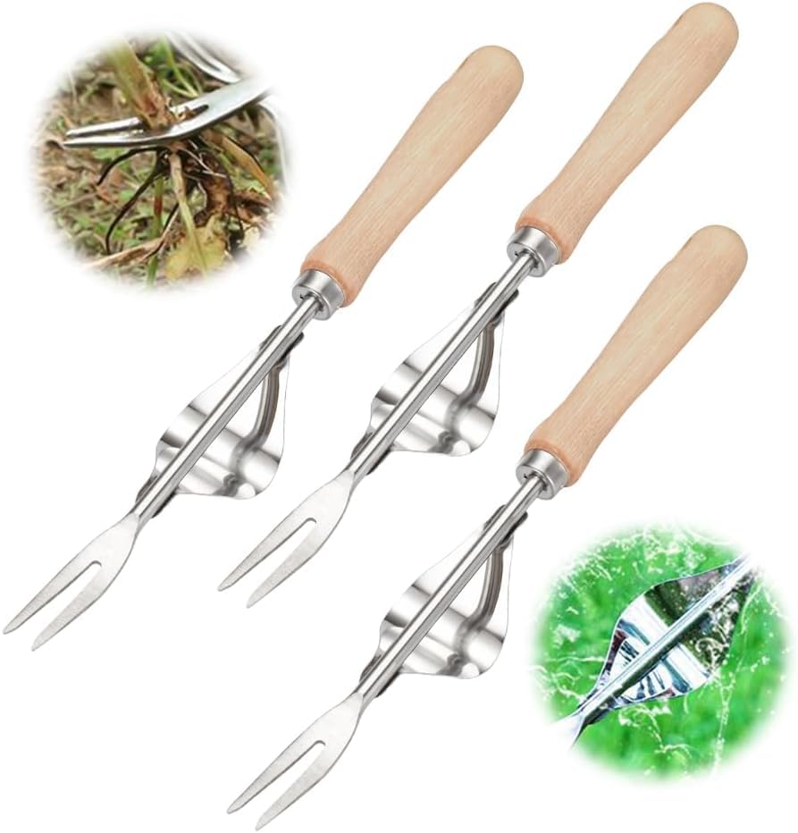 Weed Puller Tool, 2025 New Stainless Steel Weed Puller Tool Metal Leverage Base with V-Shaped Forks, Durable Steel Weeding Claw Uprooting Tool Manual Hand Weeder for Yard and Garden (3PCS)