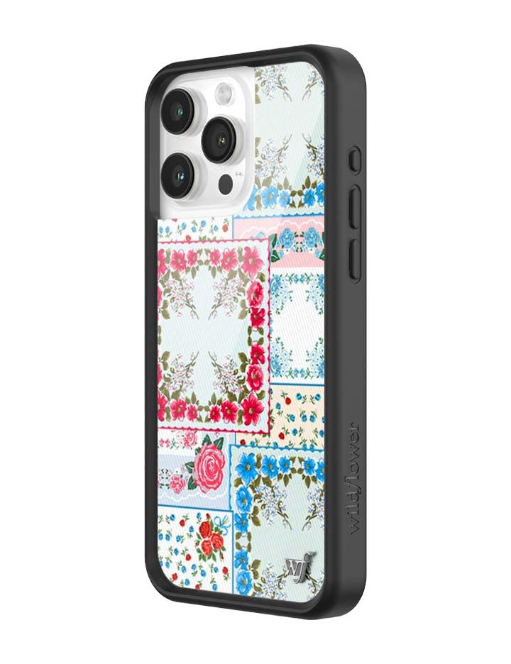 Wildflower Cases - Compatible with iPhone 15 Pro Max | Protective Black Bumper, 6.5ft Drop Test Certified, Women Owned Small Business | Floral Aesthetic Cute Trendy | FLL Collab - Sweetheart Patchwork