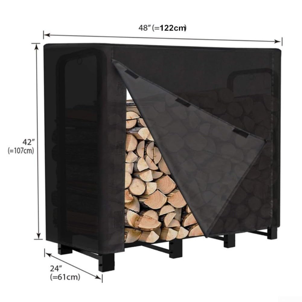 Kaminholzregal-Abdeckung, wasserdicht, quadratisch, Garten, Outdoor, Winter, Holzstapelschutz, staubdicht, UV-Schwarz (122 x 61 x 107 cm)