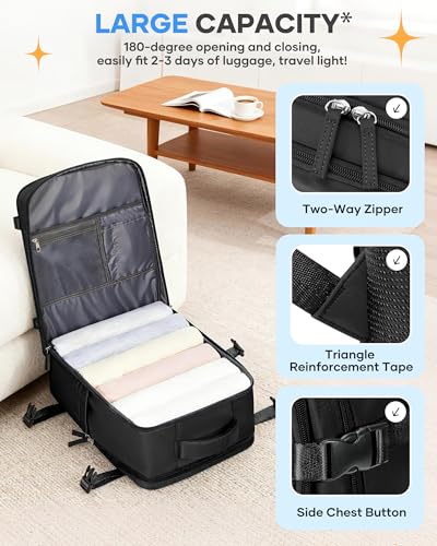 Image of coofay Black Travel Backpack Carry on Flight Approved Mochila De Viaje Personal Item Backpack for Airlines Frontier Airlines Personal Item Bag Large Backpack for Travel Backpacks for Men Women