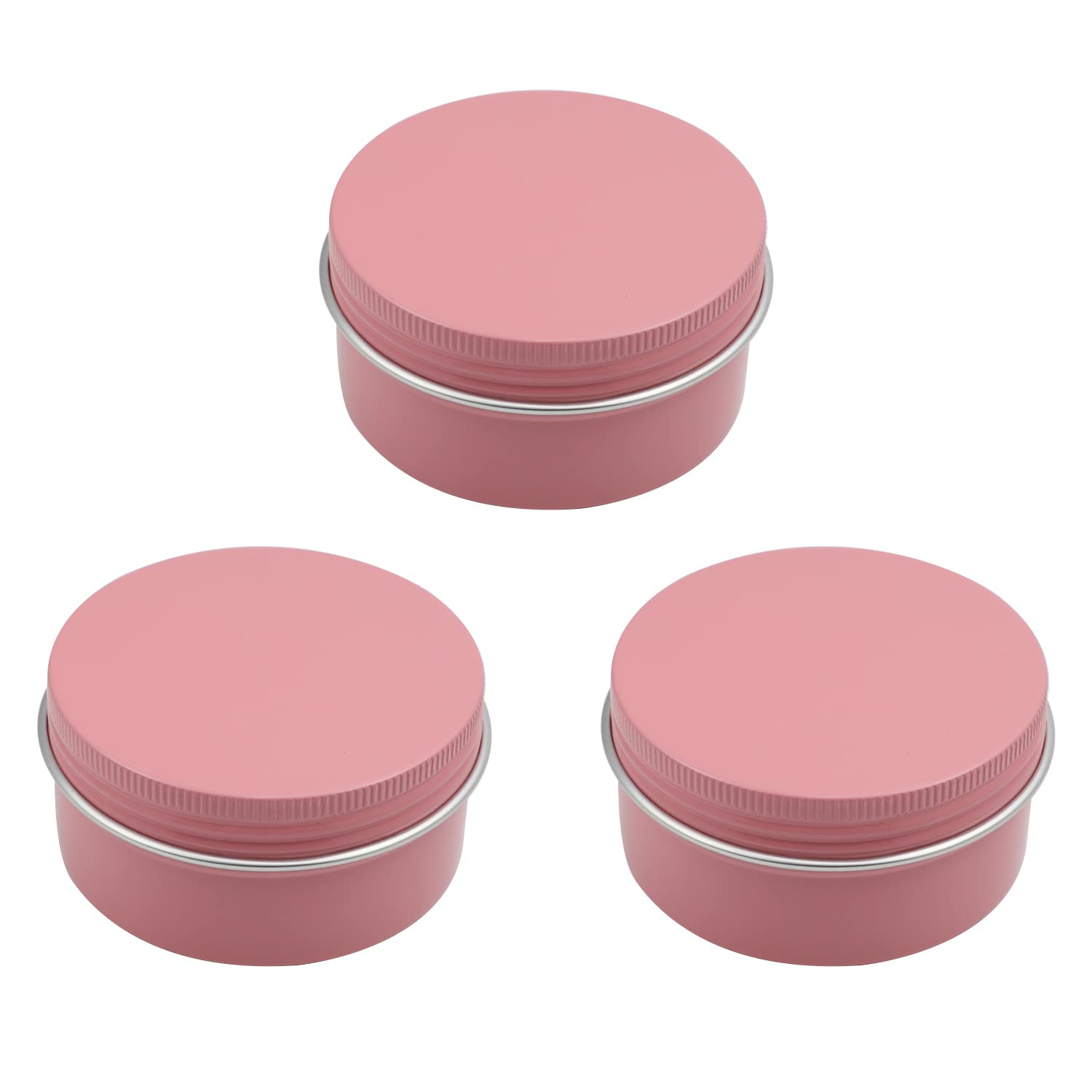 Othmro 3Pcs 2.7oz Metal Round Tins Aluminum Tin Cans Jar Refillable Containers 80ml Tin Cans Tin Bottles Containers with Screw Lid for Salve Spices Lip Balm Tea Candies Pink 68×35mm