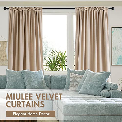 Image of MIULEE Camel Beige Blackout Velvet Curtains Drapes 84 Inch Long 52 inchx84 inch