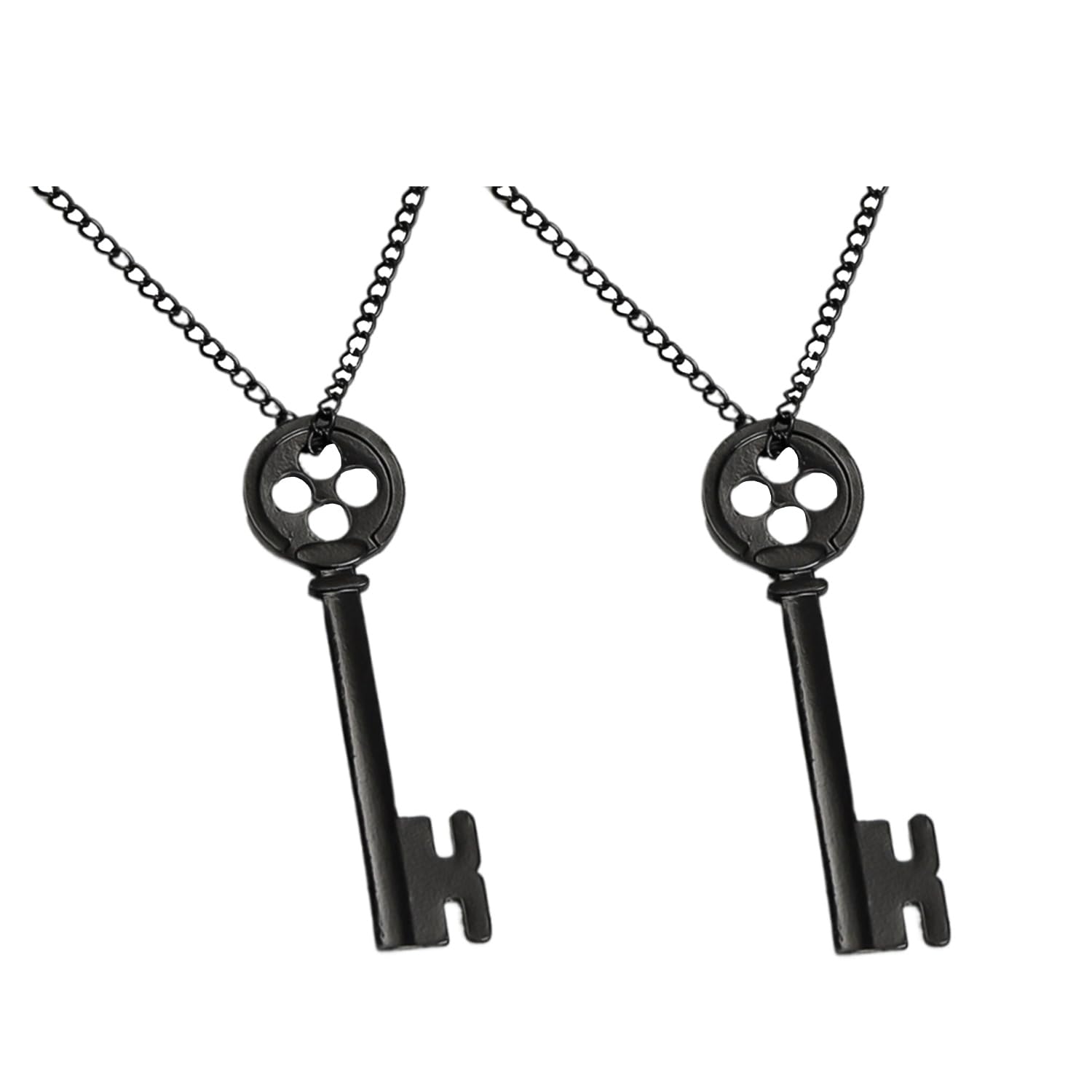 Bohue 2pcs Sleeve Button Necklace Black Key keychain Jewellery Halloween Cosplay Costume for Girls