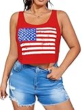 Women's Plus Size 4th of July Tops USA Tank Top Memorial Day Red White and Blue Patriotic Shirts American Flag Graphic Crop Tank Tops (Red-2,4XL)