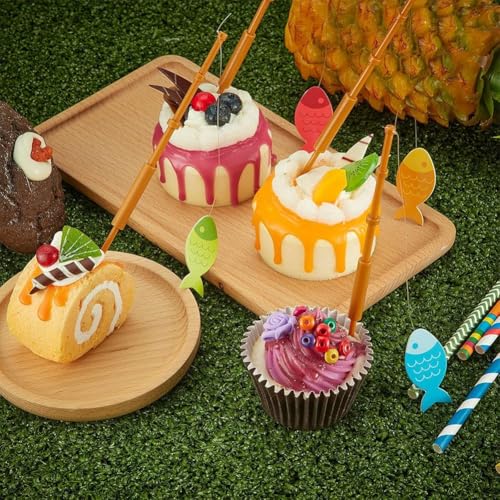 Palillos de caña de pescar de plástico para decoración de mesas dulces 5
