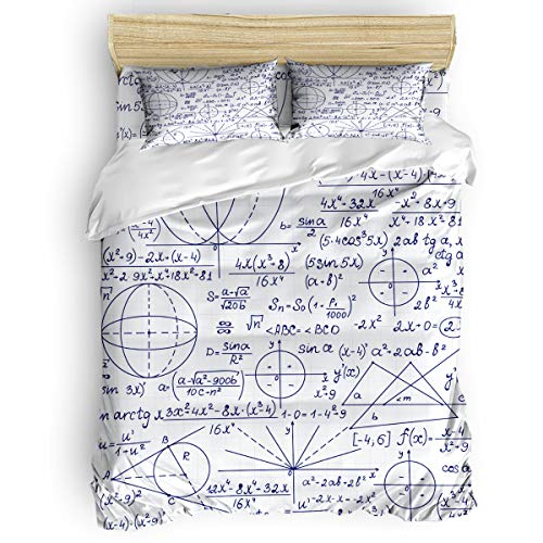 Yogaly Home Bedding Set 4 Pieces Full Size for Adults/Teens/Children/Baby Geometry Mathematics Printed Bed Sheets, Duvet Cover, Flat Sheet, Pillow Covers