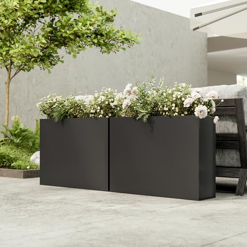 Bevivog Metal Planters for Outdoors, Large Metal Planter Box 36”L x 10”W x 26”H Tall Rectangle Planter Box with Removable Insert Shelf, Heavy Outdoor Pots for Porch, Garden, Patio, Yard, Deck