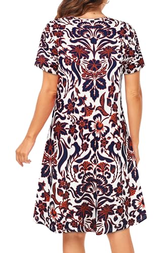 Image of Womens Summer Dresses Beach Casual Loose Tshirt Floral Short Sleeve Flowy Pockets Sundresses 2026