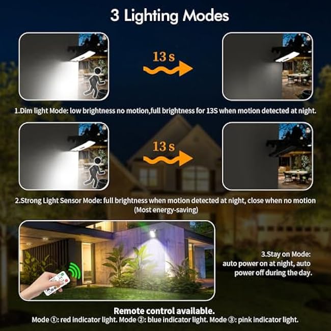 Clip On Solar Motion Lights Outdoor Waterproof, 800LM, 70 LED, 3 Color Temperature, USB & Remote Control, 4 Pack Portable Solar Powered Light Outside for Gutters Fence Garage Camping