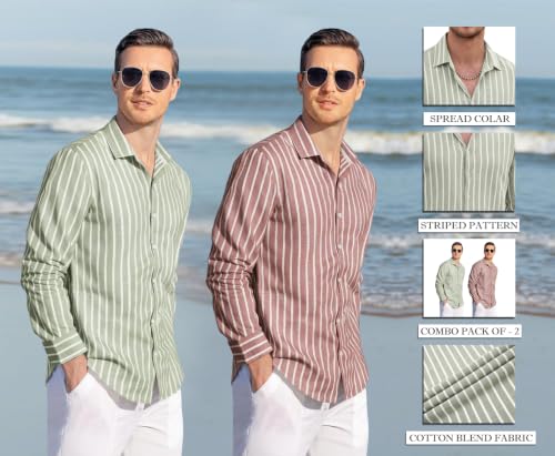 Image of Zombom Men's Regular Fit Vertical Striped Casual Shirt | Full Sleeve Cotton Blend Shirt for Men | Slim Fit Stylish Party