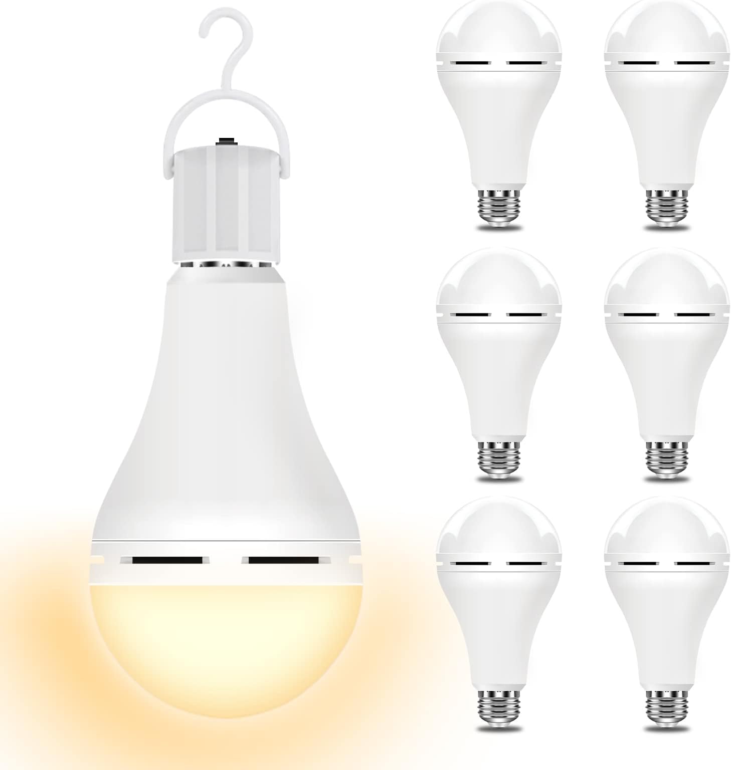Neporal3000K 6PK Emergency-Rechargeable-Light-Bulb, Stay Lights Up When Power Failure, 1200mAh15W 80W Equivalent LED Light Bulbs for Home, Camping, Tent