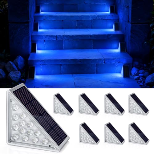 Image of NIORSUN Solar Step Lights,8 Pack Blue LED Outdoor Step Lights, Stair Lights Outdoor for Patio, Fence, Yard, Walkway, Solar Powered Auto On /Off, IP67 Waterproof, Easy Install