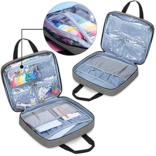 Image of LoDrid Embroidery Kit, Embroidery Project Bag with Embroidery Kit, Portable Craft Carry Case with Starter Kit, Embroidery Supplies Storage Bag and Cross Stitch Kits for Beginners, Adults, Gray