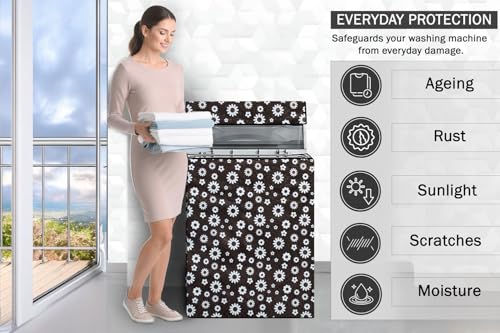 Image of Stylista PVC Washing Machine Cover Compatible for LG 10 KG Fully-Automatic Top Load T10SJMB1Z, Floral Pattern White