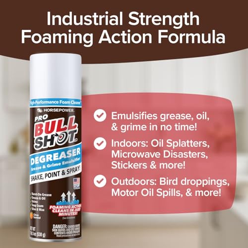 Bull Shot Degreaser Pro, Foaming Degreaser & Grime Remover, Heavy-Duty, AS SEEN ON TV, Residue-Free, Shake, Point & Spray, Emulsifies Grease, Oil Splatters, Glue, Tape Residue & More - Made in the USA - Image 5
