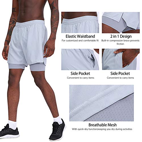 Ajcoflt Calças esportivas 2 em 1 masculinas de secagem rápida Calças curtas para basquete.