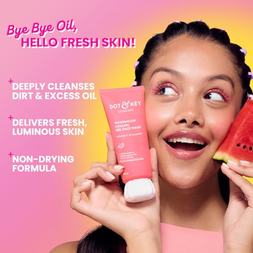 Image of Dot & Key Watermelon Cooling Gel Face Wash With Vitamin C & Cucumber | Face Wash For Glowing Skin|Oil Free |Removes Excess Oil & Dirt | For Combination & Oily Skin| For Women & Men|175Ml