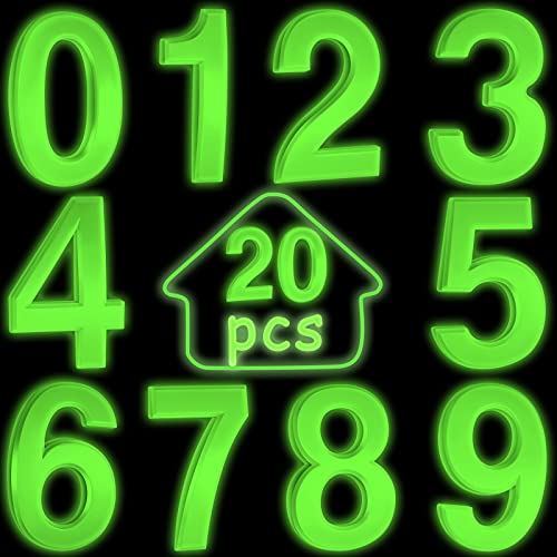 Image of 20 Pieces House Numbers Mailbox Numbers 0-9, 3D Door Address Numbers Self Adhesive Mailbox Numbers Sticker or House, Apartment, Office, Hotel Room, Mailbox Signs (Glowing Color,2.76 Inch)