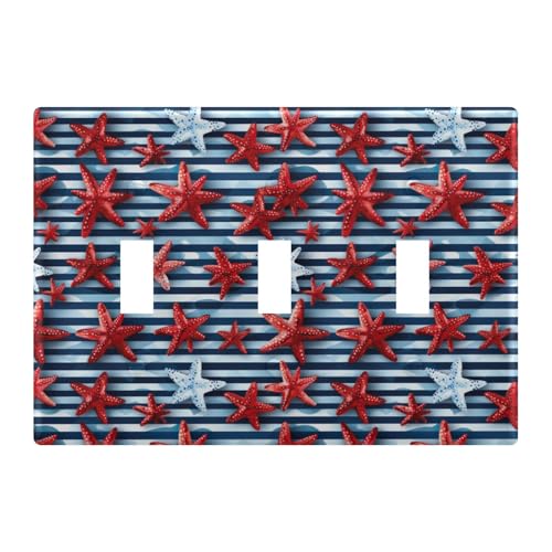 Light Switch Cover Starfish Blue Stripe Wall Plates for Electrical Outlets 3 Gang 202a8801