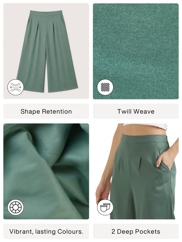 Image of SAADAA Palazzo Pants for Women Half-Elasticated Waistband | Palazzo for Women in Soft Viscose Fabric | Regular Fit with Mid Rise Waist & Deep Pockets | Versatile for Formal & Casual Wear