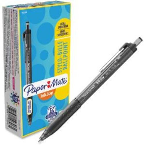 Paper MateInkjoy 300 Rt Ballpoint Pen, Refillable, Retractable, Medium 1 Mm, Black Ink, Black Barrel, Dozen