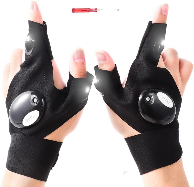 NRGready Led Flashlight Gloves for Men,Gifts for Boyfriend Husband Papa Fit for Car Repairing Night Fishing Running