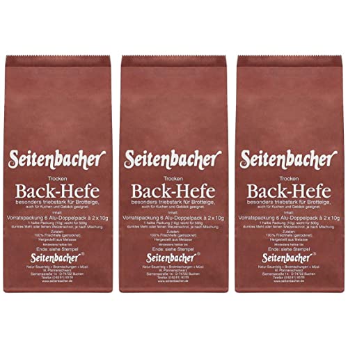 Seitenbacher Hefe Vorratspack I trocken I für Brot und Kuchen I aus Zuckerrüben I 3er Pack 6x20g (3 x 120 g)…