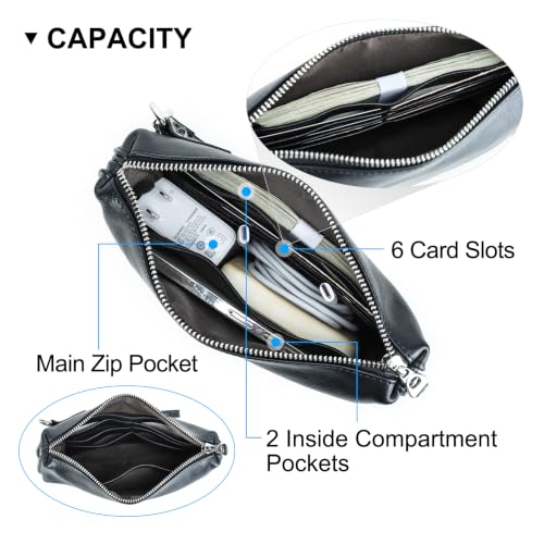 Image of Top Grain Genuine Leather Clutch Wallet with Wristlet for Man & Woman, Handmade Simple Retro Vintage Design, Multi Pockets & Card Slots, RFID Large Capacity for Cards /ID /Checks /Banknote /Phone, Black