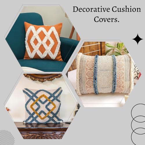 Image of Cotton Tufted Boho Cushion Cover | Embroidery Decorative Pillow for Home Decor | Hand Made Square Pillow Covers for Sofa, Chair and Bedroom (Set of 1, 18 * 18)