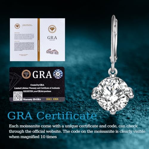 Moissanite Drop Earrings,1.0ct-2.0ct D Color VVS1 Round Cut Lab Created Diamond 925 Sterling Silver 18K White Gold Dangle Earrings For Women Moissanite Leverback Earrings3