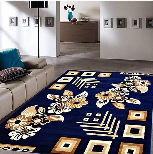 Image of Fine Wool Rectangular Carpet for Living Room, Bedroom and Hall (Color BLUE /3S Size 6 x 8 feet)