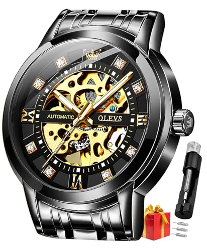 La Mejor Recopilación de Reloj Nine2five los 5 más buscados. 50 OLEVS Reloj Automático para Hombre, Esfera Esqueleto, Diamante, Lujo, Correa de Acero Inoxidable, Luminoso, Resistente al Agua