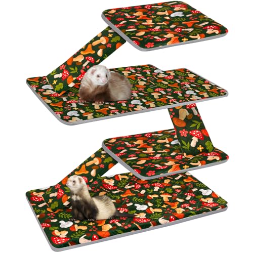 Bienbee Ferret Cage Liner Set Leakproof Ferrets Cage Accessories for Small Animals Rats Chinchillas Hedgehogs Ferrets(Green Mushroom Double Unit Combo)